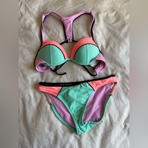 Xhilaration target colorblock swim bathing suit halter bikini set small